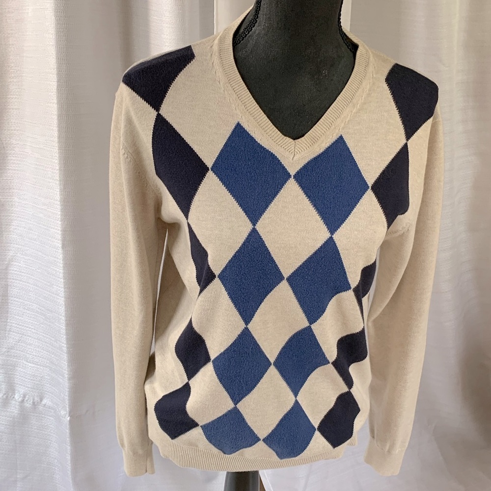 Cotton long sleeved argyle sweater